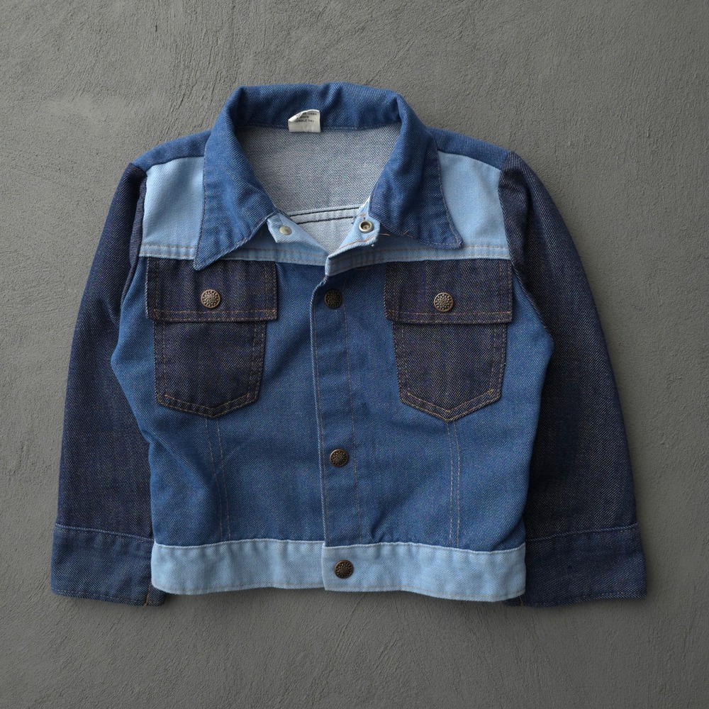 Sears Denim Trucker Jacket Kids Size 6 Blue Colorblock Made In USA 1970s